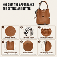 Sac seau pour femme en cuir marron caramel avec poignée tressée, porté épaule ou croisé, base structurée, usage quotidien, vente en gros