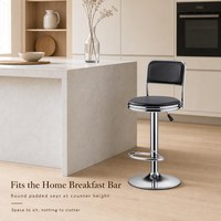 Tabouret de bar pivotant moderne et durable en cuir PU, réglable en hauteur, avec dossier et repose-pieds, finition chromée