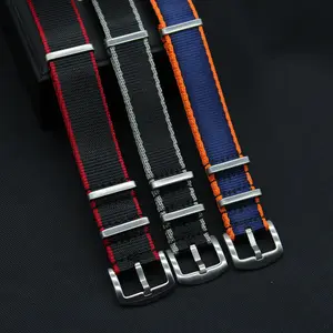 Fast Shipping Black Grey Edge Stripe Nylon Watch Strap 18mm 20mm 22mm 1.4mm Seatbelt Bond Watch Bands