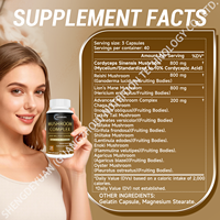Vente en gros OEM Marque privée 2600MG Capsules de complexe de champignons Compléments alimentaires pour le système immunitaire adulte Soutien de la mémoire 120 capsules par