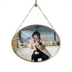 <span class=keywords><strong>Espejo</strong></span> de marco de metal redondo dorado, marco de aluminio de <span class=keywords><strong>50</strong></span> <span class=keywords><strong>cm</strong></span> de diámetro, Colgante con cadena - Product Image 4