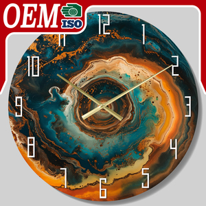 Reloj de Pared de Vidrio con Arte Fluido Moderno, Azul, Naranja y Dorado, para Sala de Estar, Dormitorio, Estudio, Decoración del Hogar, Regalo, Silencioso, Popular, Sin Marco - Product Image 1