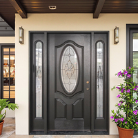 Porte en fer Fangda avec insert en verre trempé décoratif, porte en acier pour l'extérieur de la maison