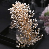 Boutique fait à la main perle cheveux cerceau mariée élégant alliage feuille bandeaux mariée strass cheveux diadème mariage cheveux accessoires