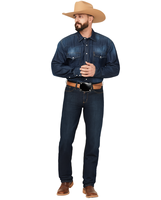 Jean en denim 100% coton pour homme Cinch, coupe slim, taille mi-haute, style vintage, étiquette argentée, délavage pierre foncé, 28W X 34L