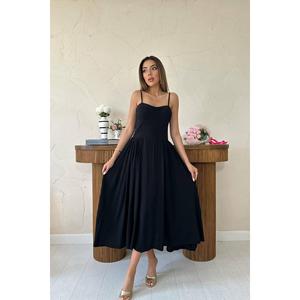 Robe de soirée élégante noire coupe trapèze, col carré, en satin, longueur mi-cuisse, taille naturelle, design froncé, tissu respirant - Product Image 4