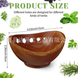ชามไม้เนื้อแข็งรูปทรงแท่งทองคำ 5 ช่อง สำหรับปอกใบผักและสมุนไพรสด - Product Image 5