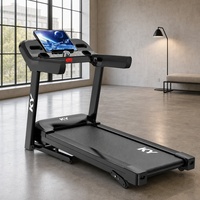 Tapis roulant électrique avec plateforme pliable et support pour appareils, machine de course à domicile 2,0 HP 12 km/h, capacité nominale de 150 kg, synchronisation via application Bluetooth
