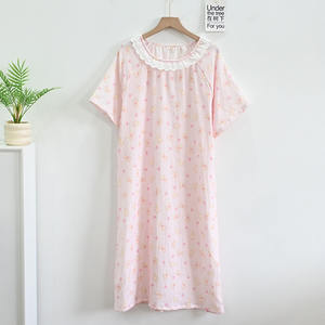 Nuova <span class=keywords><strong>Camicia</strong></span> <span class=keywords><strong>da</strong></span> <span class=keywords><strong>Notte</strong></span> Estiva Elegante con Bordo in Pizzo 100% <span class=keywords><strong>Cotone</strong></span> Abbigliamento <span class=keywords><strong>da</strong></span> Casa Comodo per Donne - Product Image 4