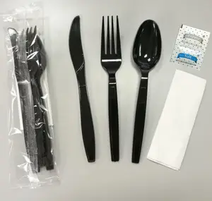 Utensílios de mesa ambientalmente amigáveis Conjunto de 4 em 1 Pacote De Talheres Plástico Descartável Talheres Pack colher e garfo de plástico descartável