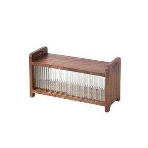 <b>Walnut</b> Wood Desktop Storage <b>Cabinet</b> 40x14x22cm Japanese Style Tea Set Organizer Living Room <b>Cabinet</b> - Product Image 5