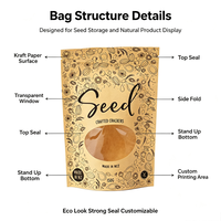 Sachet Doypack Personnalisé en Papier Kraft avec Fenêtre Transparente et Fermeture Zip Refermable pour Emballage Alimentaire (Noix, Graines, Épices, Snacks)