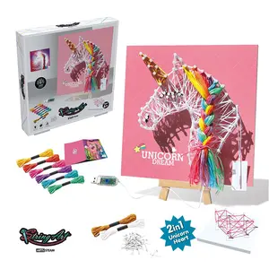 Kinderen Educatief Diy String Art Handgemaakt Speelgoed Eenhoorn Patroon 3d Kronkelende Nagellak Set Met Led Licht