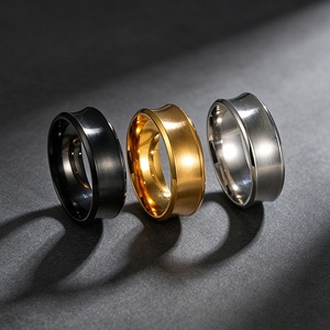 แหวนสแตนเลสสตีลแบบเรียบ ชุบทอง สีดำ สีเงิน แหวนคู่รักสำหรับงานแต่งงาน - Product Image 1