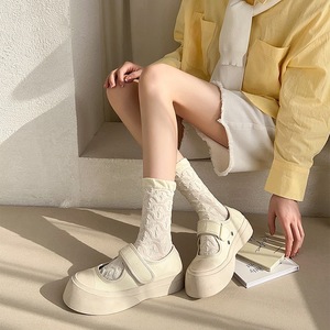 Calcetines de dormir de encaje femeninos transpirables Kawaii sólidos versátiles finos para mujer, calcetines blancos <span class=keywords><strong>Lain</strong></span>, calcetines de algodón con estilo - Product Image 3