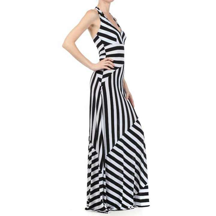 Stripe TD Full-Length Halter Evening Dress