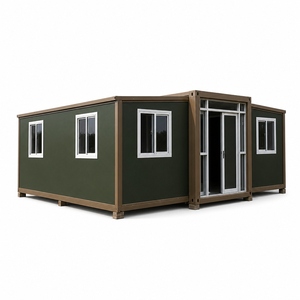 Bureau ou cabine de vie modulaire extensible avec deux sections latérales, entrée large en verre, grandes fenêtres - Product Image 3