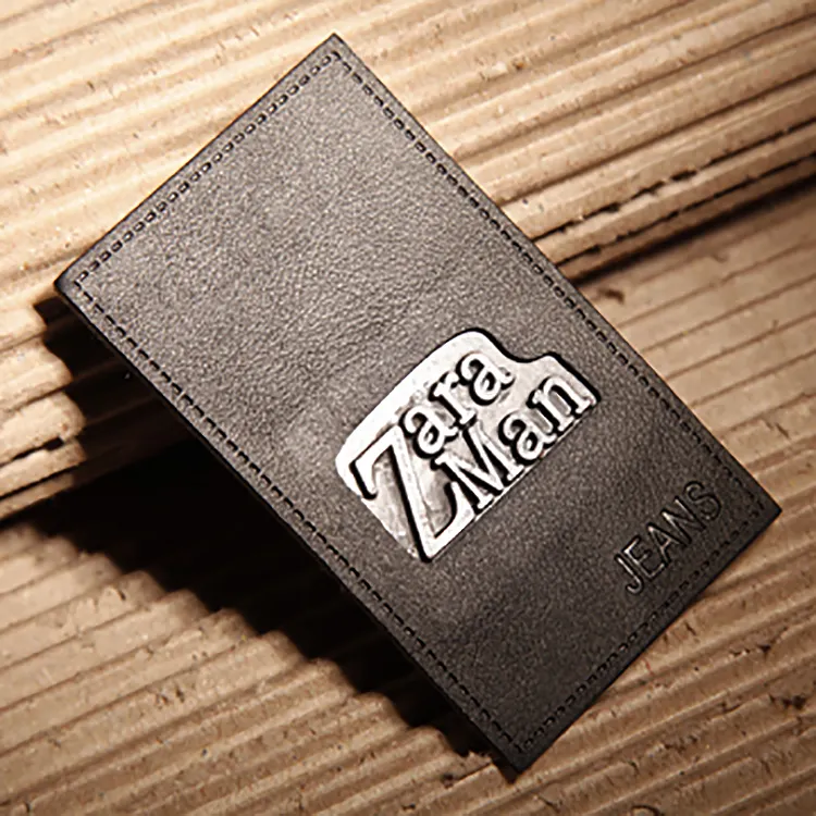 Fashion Design Leather Patches Custom Garment Accessories Pu Metal Logo Leather Labels Jeans Clothing Leather Jeans Label