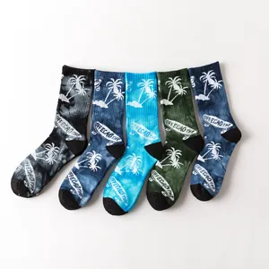 Calcetines deportivos de algodón para hombre y mujer, medias largas transpirables de color azul