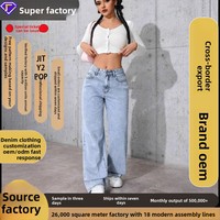 Jean décontracté taille haute coupe droite élastique à jambe large pour femme – Collection été – Vêtements de marque – Meilleures ventes