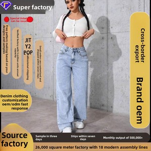 Jeans Casuales Elásticos de Pierna Ancha y Cintura Alta para Mujer, Estilo Veraniego, Venta Caliente, Directo de Fábrica - Product Image 2