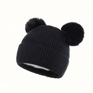Gorro de Punto Cálido para Niños con 2 Pompones, Gorro de Invierno para Niños y Bebés, Bordado 3D, Uso Comercial - Product Image 5