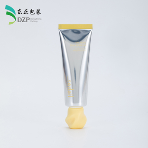 Tubo cosmético metálico plateado de PE vacío, suave, de 30-80 ml, con tapa escultural amarilla de 30 mm, envase exprimible para <span class=keywords><strong>crema</strong></span> de ADN de salmón - Product Image 2