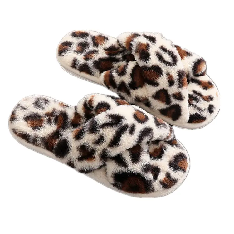 Zapatillas cálidas de moda de lujo, acogedoras zapatillas de algodón de felpa difusa con estampado de leopardo y guepardo para mujer, zapatillas de Interior para el hogar