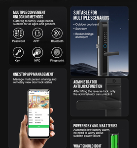 กลอนประตูดิจิตอลไบโอเมตริกซ์แบบสแกนลายนิ้วมือ Glomarket สำหรับประตูบานเลื่อนอะลูมิเนียมแบบแคบ ประตูไม้  ควบคุมผ่านแอป Tuya - Product Image 3