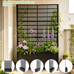 Mobile Metal <b>Planter</b> with Trellis and Wheels Outdoor <b>Raised</b> Garden Bed with Drainage Privacy Screen - Product Image 2