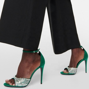 Sandales à talons hauts pour femmes Bling Diamonds, talons aiguilles, bout ouvert, en soie, avec strass, chaussures de soirée pour femmes - Product Image 2