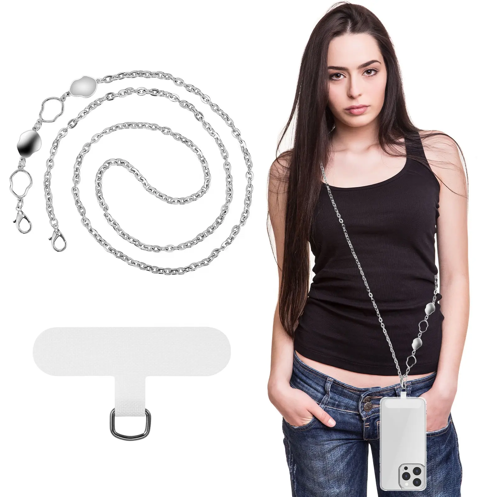 MoKo Street Style Crossbody Phone Chain Anti Theft Detachable Women Crossbody Strap Universal Phone Lanyard for iPhone 15 14 13