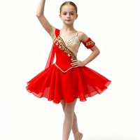 Robe de ballet pour enfants brodée de strass rouges, tutu de danse professionnel pour filles avec manchette pour les bras