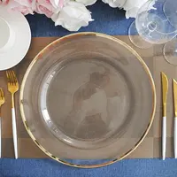 Свадебная вечеринка, золотой обод, прозрачная стеклянная тарелка для зарядного устройства для украшения стола, оптовая продажа