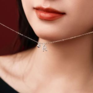 Dylam Dainty <b>Initial</b> Necklace Rhodium Plated 925 <b>Silver</b> 5A Zirconia Tiny -R- Letters Monogram <b>Pendant</b> Necklaces for Women - Product Image 5