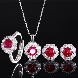 Wholesale Eco-friendly Copper Round Cut 7-6mm Red Zircon Round Simple Style Ring and Necklace <b>Set</b> Minimalist Jewelry <b>Sets</b> - Product Image 1