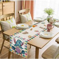 Chemin de table en lin de Pâques, lapin coloré, œuf de Pâques, fleur, 13 * 72 pouces, adapté à la décoration de la cuisine et de la table à manger