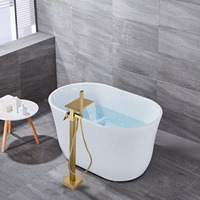 Grifo de Bañera de Lujo Moderno de Latón Dorado con Válvula Cerámica de Cascada, Monomando, de Pie, para Montaje en Suelo