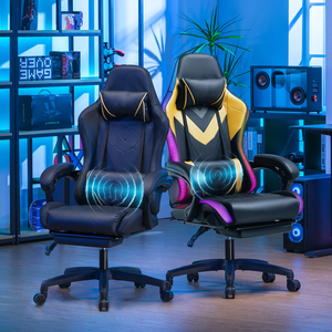 GT Racne Paiements gratuits Chaises de jeu LED RGB Sillas <span class=keywords><strong>Gamer</strong></span> avec lumières RVB et haut-parleurs <span class=keywords><strong>Bluetooth</strong></span> Repose-pieds Chaises d'ordinateur de bureau - Product Image 3