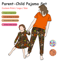 Ensemble de pyjamas maman et moi en fibre de bambou et élasthanne, vêtements de détente, ensemble robe à imprimé floral occidental