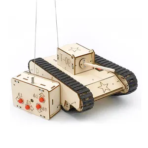 DIY 조립 나무 원격 제어 360 도 변경 방향 회전 미니 탱크 어린이 과학 교육 보조