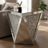 Table basse moderne simple en verre effet miroir argenté, meuble de salon, petite table centrale en verre diamanté
