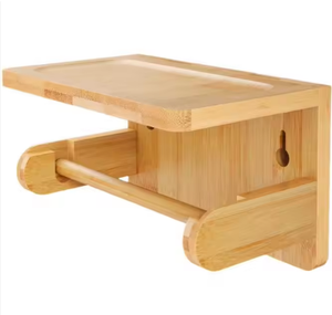 Support de rangement pour salle de bain en bambou et bois, porte-papier toilette perforé avec rangement pour rouleau de papier - Product Image 1
