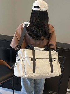 กระเป๋าเดินทางแบบถือ Unisex Oxford Nylon Duffel ขนาด 36-55 ลิตร ปิดด้วยซิป มีช่องใส่รองเท้า สีดำ กระเป๋าเดินทางสุดสัปดาห์ ทนทาน - Product Image 6