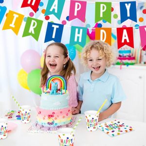 DAMAI Happy Birthday Decorations Party Supplies Set Dots Design Disposable <b>Paper</b> Plates Napkins Cup Birthday Party Tableware Set - Product Image 6