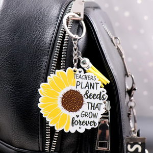 Porte-clés Enseignant : Semences de plantes qui grandissent à jamais, paillettes blanches, acier inoxydable, dessin animé, plastique imprimé UV, retour à l'école, direct usine - Product Image 4