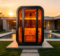Sauna a Vapore Secco per 2 Persone, Cabina in Legno di Abete Carbonizzato, Vetro Temperato Panoramico, Illuminazione LED Ambientale