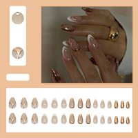 30 pièces Faux ongles à presser French Manucure Amande, courts, en acrylique, avec lignes simples de strass, pour nail art, vente en gros