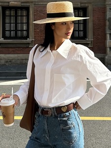 เสื้อเชิ้ตแขนยาวผ้าฝ้ายสีน้ำเงินปรัสเซียสำหรับผู้หญิง ผ้าฝ้าย 100% สวมใส่สบาย ทรงคลาสสิก ไม่ตกยุค เหมาะสำหรับใส่ลำลอง ย้อมสีพิเศษสำหรับฤดูใบไม้ผลิและฤดูร้อน - Product Image 3