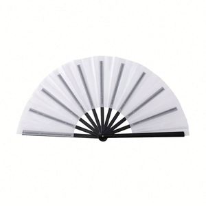 13 Inch Loud Noise Black Fabric Custom Printing Wooden Plastic <b>Large</b> Handfan With Logo for Dance - Product Image 5